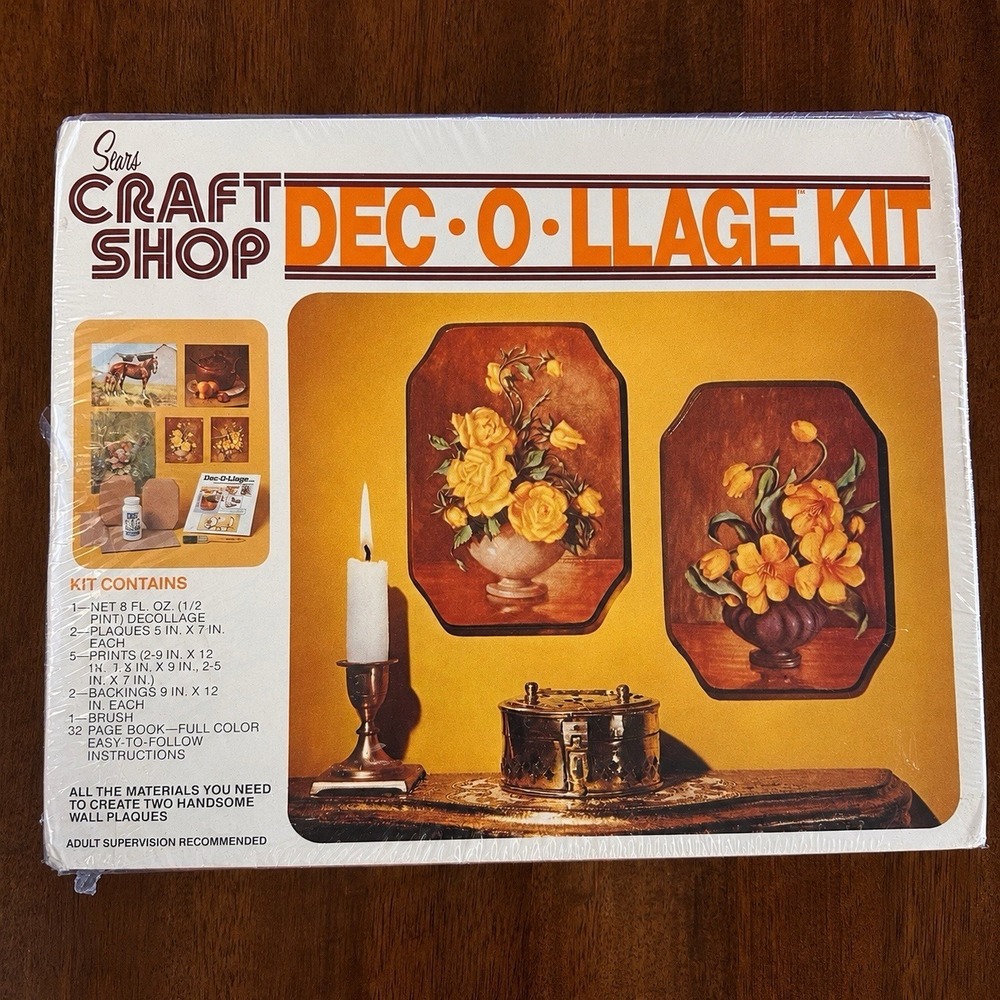 Vintage Sears Craft Shop Dec-O-Llage Flower Plaque Kit Sealed NOS
